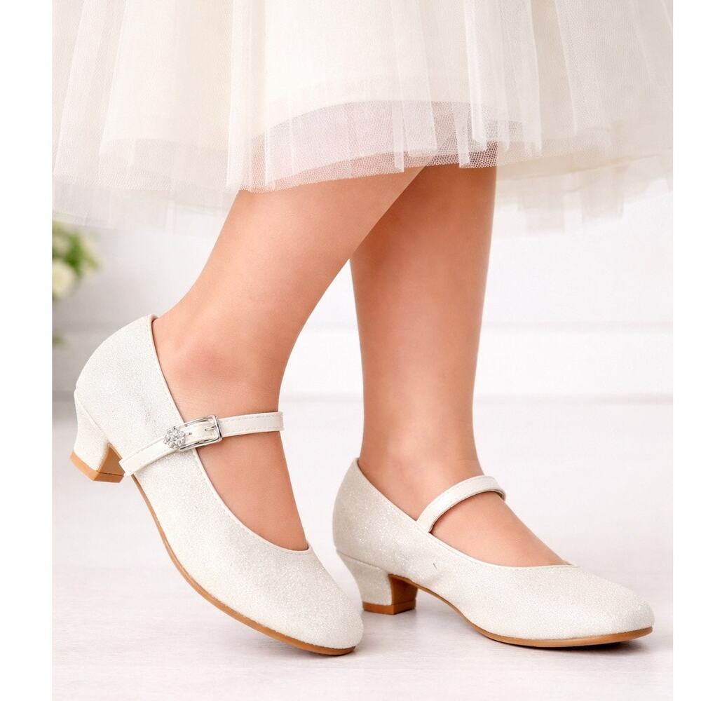 EIGHT KM Minerva White Girls Mary Jane Heels Size 3 US – Party Dress Shoes